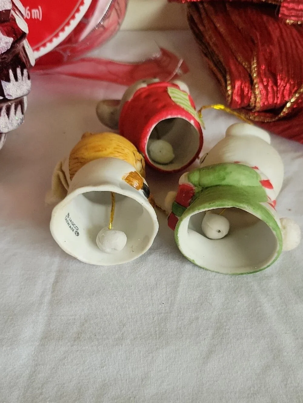Vintage Holiday Decor Bundle Christmas Ribbon Ornaments Little Chimers Porcelain